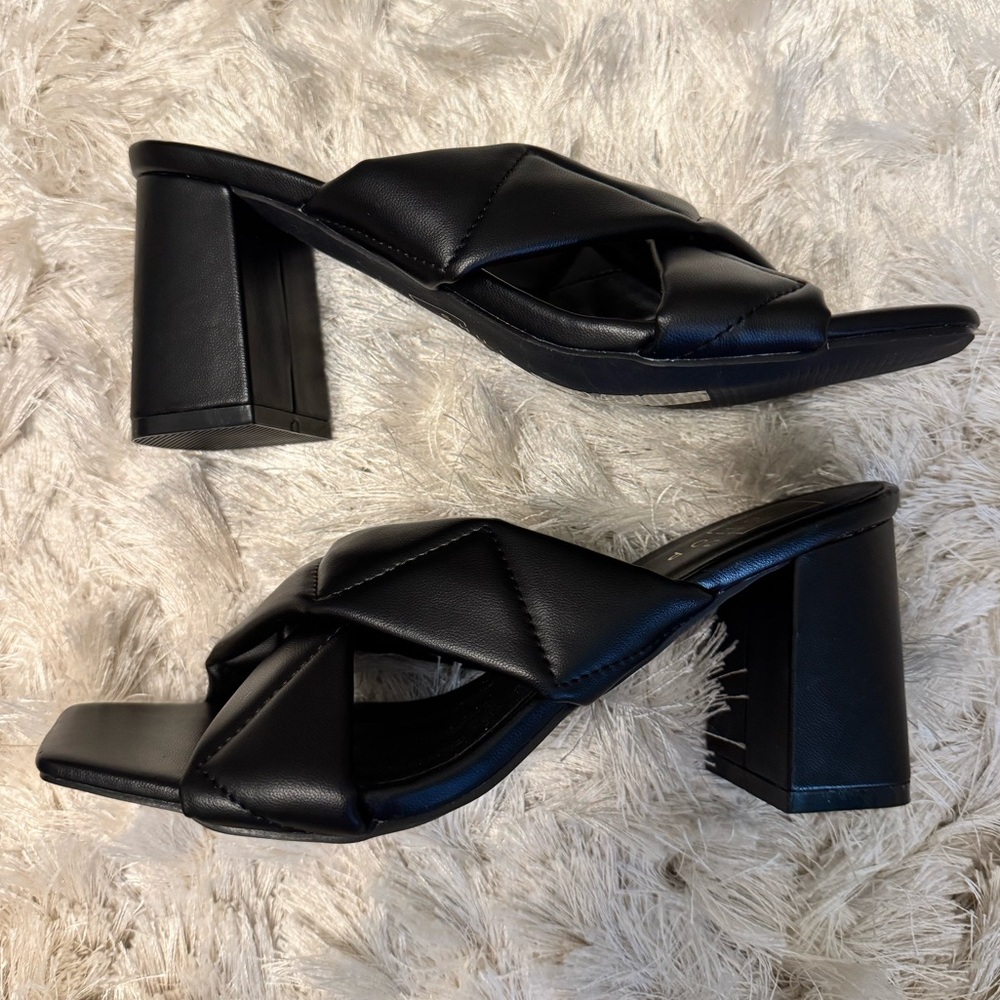 ShuShop Black Quilted Heeled Sandals, Size 7